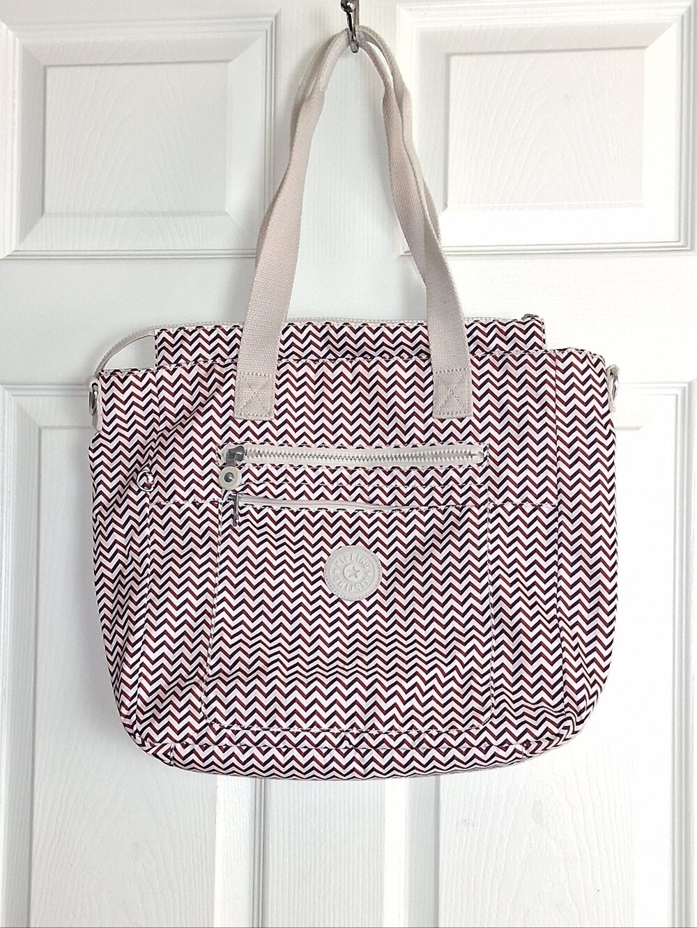 Kipling Red Purple Chevron Tote Bag